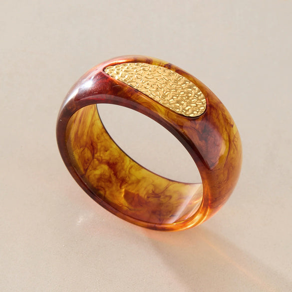 Geometric Wide Resin And Stainless Steel Bangle With Plated Finish Fashion Jewelry Accessory