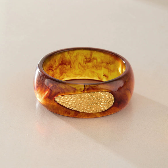 Geometric Wide Resin And Stainless Steel Bangle With Plated Finish Fashion Jewelry Accessory