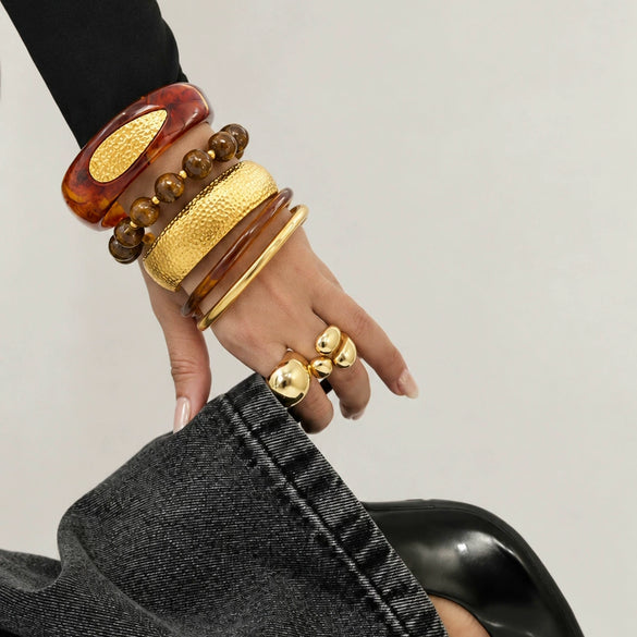 Geometric Wide Resin And Stainless Steel Bangle With Plated Finish Fashion Jewelry Accessory