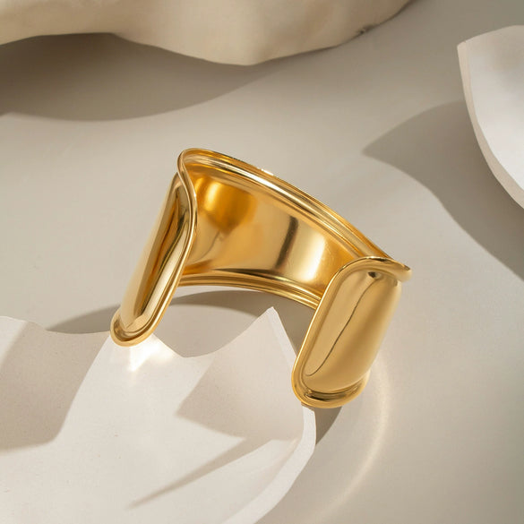 Geometric Wide Surface Glossy Polished Stainless Steel Electroplated Bracelet
