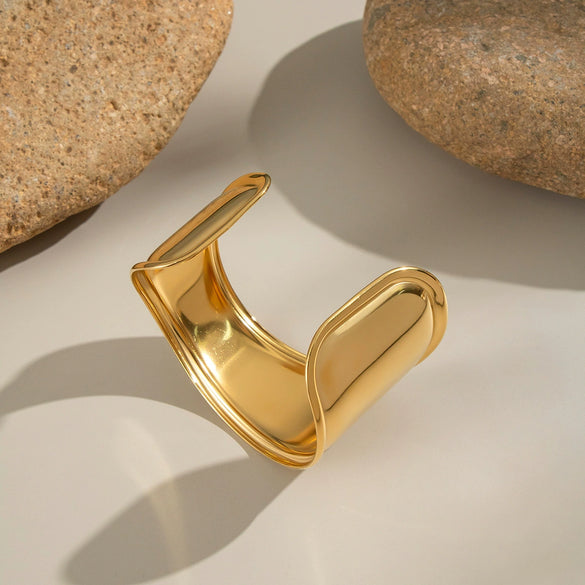 Geometric Wide Surface Glossy Polished Stainless Steel Electroplated Bracelet