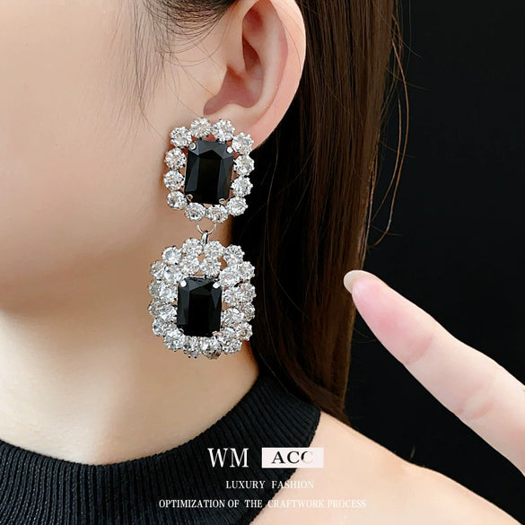 Geometric Zircon Earrings Sophisticated Style