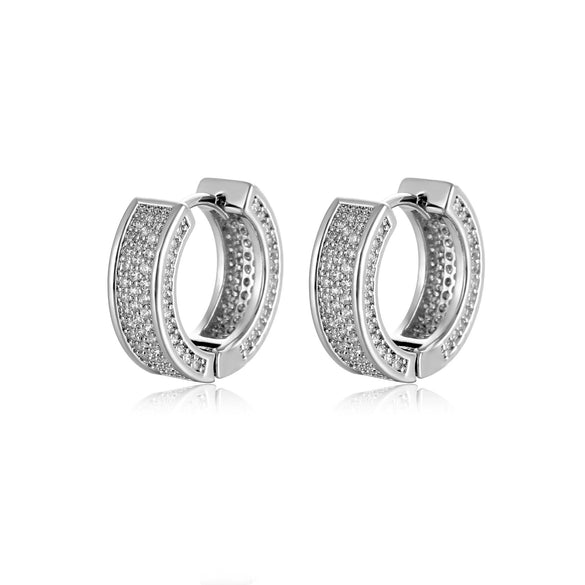 Geometric Zircon Inlaid Copper Hoop Earrings Trendy Fashion Ear Buckle With Full Stone Design