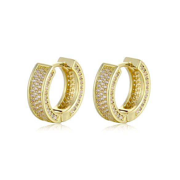 Geometric Zircon Inlaid Copper Hoop Earrings Trendy Fashion Ear Buckle With Full Stone Design