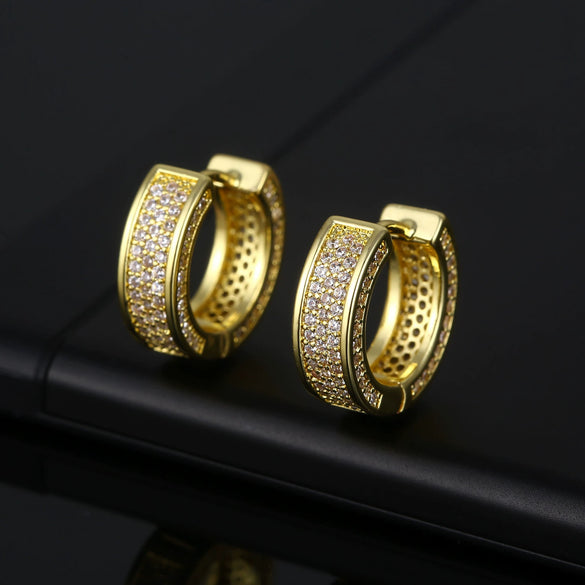 Geometric Zircon Inlaid Copper Hoop Earrings Trendy Fashion Ear Buckle With Full Stone Design