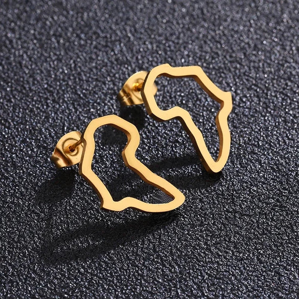 Geometry Pattern Hollow Electroplated Gold Stainless Steel Metal Earrings For Africa Map Design