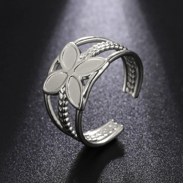 Girlfriends Same Gift Elegant 18k Real Gold Plating Non-fading Four-petal Flower Twine Rope Open Stainless Steel Ring