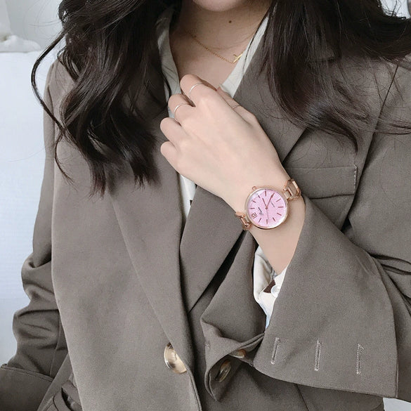 Girls Alloy Band Round Dial Bracelet Chain Watch Leisure Style