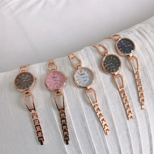 Girls Alloy Band Round Dial Bracelet Chain Watch Leisure Style