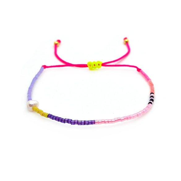 Girls Beaded Natural Freshwater Pearl Bracelet Glass Glaze Geometric Hand Woven