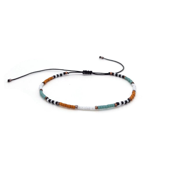 Girls Bohemian Retro Handwoven Glass And Glaze Tiny Bracelet With Geometric Pattern