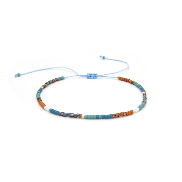 Girls Bohemian Retro Handwoven Glass And Glaze Tiny Bracelet With Geometric Pattern