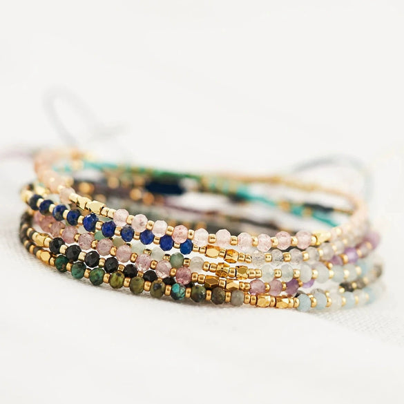 Girls Bohemian Style Handwoven Bracelet With Glass Glaze And Agate Natural Stone Beads Geometric Pattern