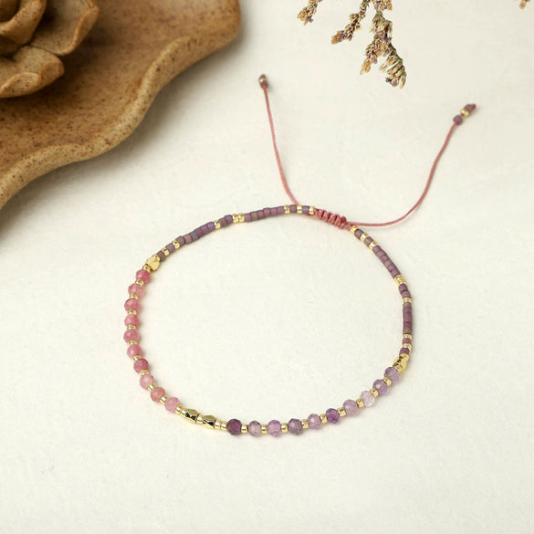 Girls Bohemian Style Handwoven Bracelet With Glass Glaze And Agate Natural Stone Beads Geometric Pattern