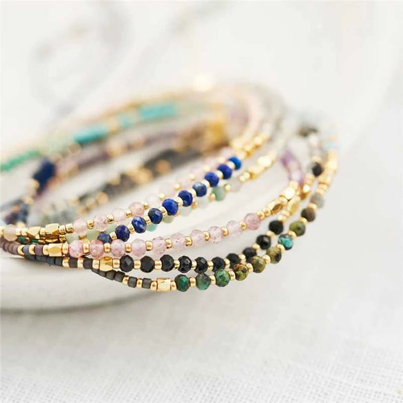 Girls Bohemian Style Handwoven Bracelet With Glass Glaze And Agate Natural Stone Beads Geometric Pattern
