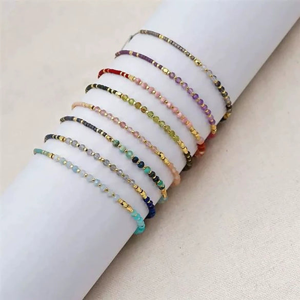 Girls Bohemian Style Handwoven Bracelet With Glass Glaze And Agate Natural Stone Beads Geometric Pattern
