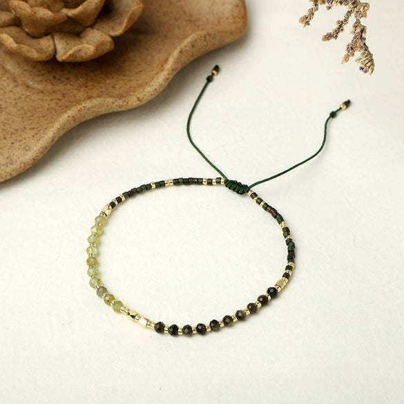 Girls Bohemian Style Handwoven Bracelet With Glass Glaze And Agate Natural Stone Beads Geometric Pattern