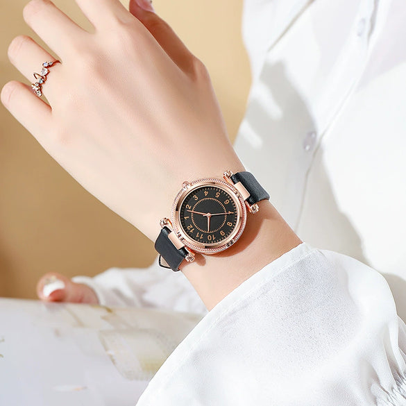 Girls' Casual Allmatch Mini Elegant Student Belt Watch Alloy Case Ordinary Glass Mirror Iron Buckle Imitation Leather Strap Round Dial