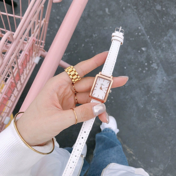 Girls' Casual Retro Leisure Square Watch With Alloy Case Stainless Steel Buckle And Imitation Leather Strap
