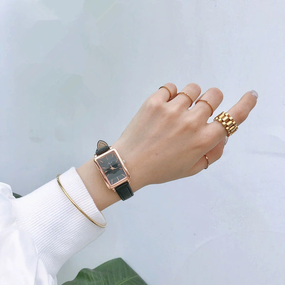 Girls' Casual Retro Leisure Square Watch With Alloy Case Stainless Steel Buckle And Imitation Leather Strap