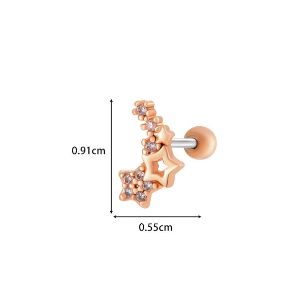 Girls Cochlear Ear Studs Copper Inlaid Zircon Pink Love Bow Titanium Steel Electroplated Flower Pattern