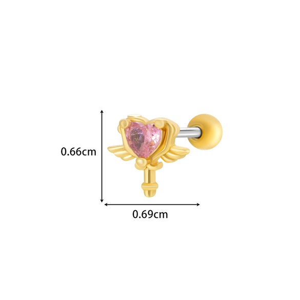 Girls Cochlear Ear Studs Copper Inlaid Zircon Pink Love Bow Titanium Steel Electroplated Flower Pattern
