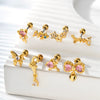 Girls Cochlear Ear Studs Copper Inlaid Zircon Pink Love Bow Titanium Steel Electroplated Flower Pattern