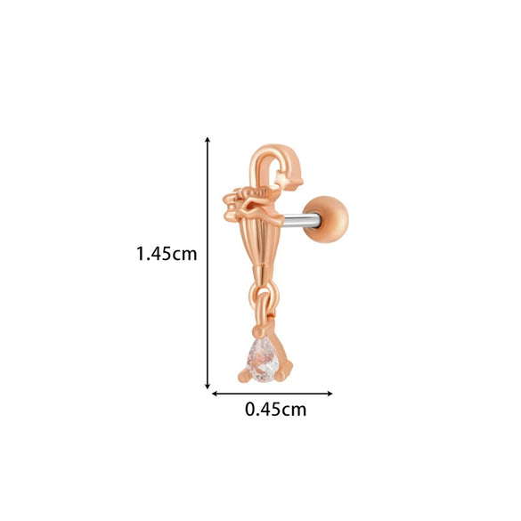 Girls Cochlear Ear Studs Copper Inlaid Zircon Pink Love Bow Titanium Steel Electroplated Flower Pattern