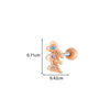 Girls Cochlear Ear Studs Copper Inlaid Zircon Pink Love Bow Titanium Steel Electroplated Flower Pattern