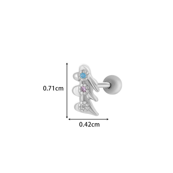 Girls Cochlear Ear Studs Copper Inlaid Zircon Pink Love Bow Titanium Steel Electroplated Flower Pattern