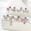 Girls Cochlear Ear Studs Copper Inlaid Zircon Pink Love Bow Titanium Steel Electroplated Flower Pattern