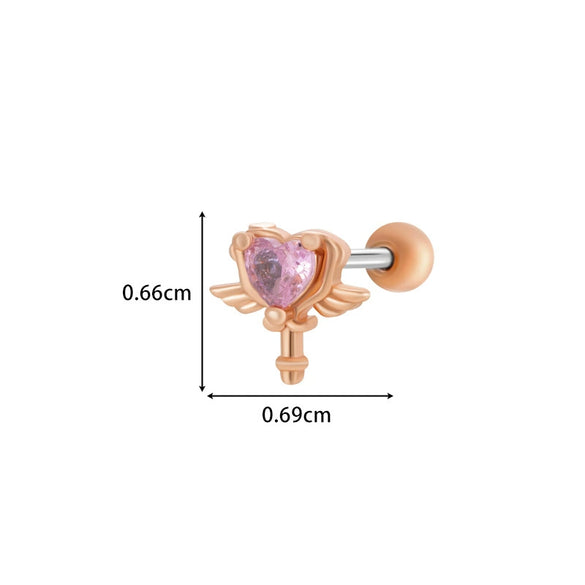 Girls Cochlear Ear Studs Copper Inlaid Zircon Pink Love Bow Titanium Steel Electroplated Flower Pattern