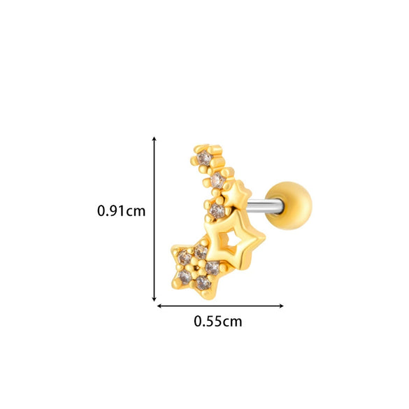 Girls Cochlear Ear Studs Copper Inlaid Zircon Pink Love Bow Titanium Steel Electroplated Flower Pattern