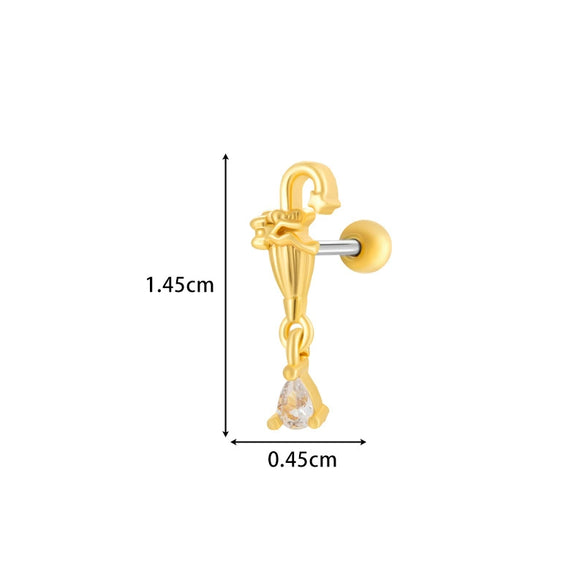 Girls Cochlear Ear Studs Copper Inlaid Zircon Pink Love Bow Titanium Steel Electroplated Flower Pattern