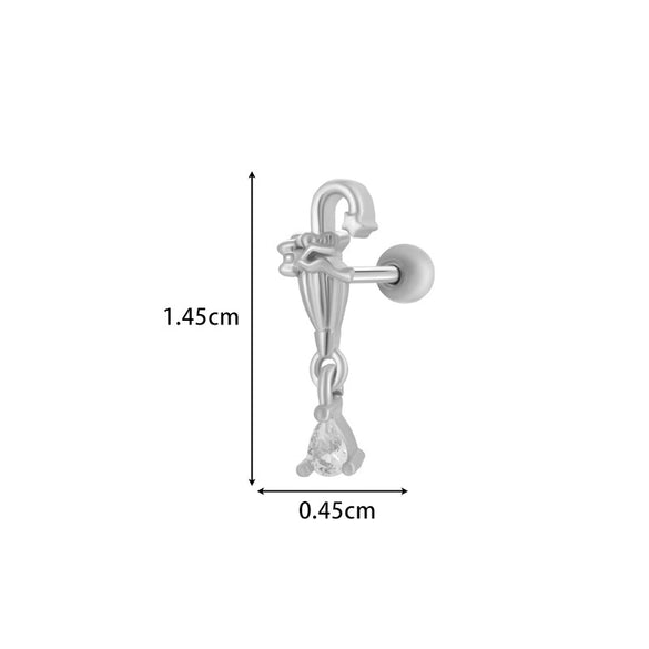 Girls Cochlear Ear Studs Copper Inlaid Zircon Pink Love Bow Titanium Steel Electroplated Flower Pattern