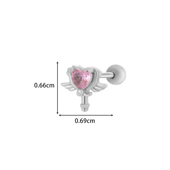 Girls Cochlear Ear Studs Copper Inlaid Zircon Pink Love Bow Titanium Steel Electroplated Flower Pattern