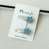 Girls Fabric Handmade Star Bow Hair Clips In Sea Blue And Silver With Rhinestone Bangs And Duckbill Clips
