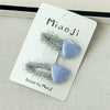 Girls Fabric Handmade Star Bow Hair Clips In Sea Blue And Silver With Rhinestone Bangs And Duckbill Clips