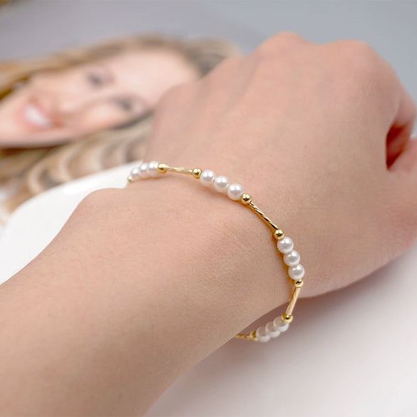 Girls Fashion Geometric Imitation Pearl And Golden Beads Handmade Bracelet
