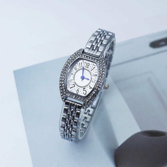 Girls Fashionable Alloy Barrelshaped Bracelet Watch With Mineral Reinforced Glass Mirror And Jewelry Buckle