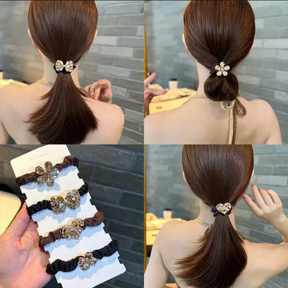Girls Hair Accessories Rubber Band Hair Tie Headband With Rhinestones Handmade
