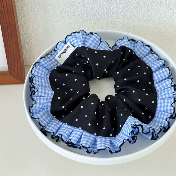 Girls Hair Tie Scrunchie Lace Polka Dot Blue Plaid Handmade