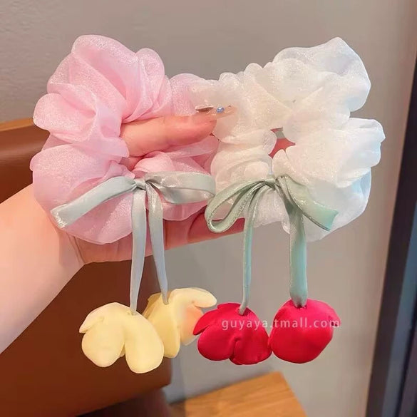 Girls Hair Tie Tulip Flower Style Handmade Mixed Materials
