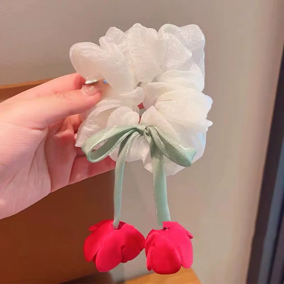 Girls Hair Tie Tulip Flower Style Handmade Mixed Materials