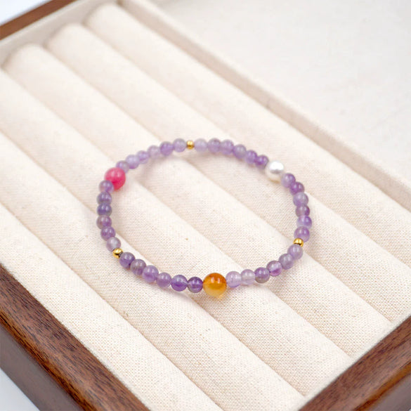 Girls' Handmade Beaded Bracelet With Amethyst Freshwater Pearl Yellow Agate Artificial Crystal Geometric Pattern