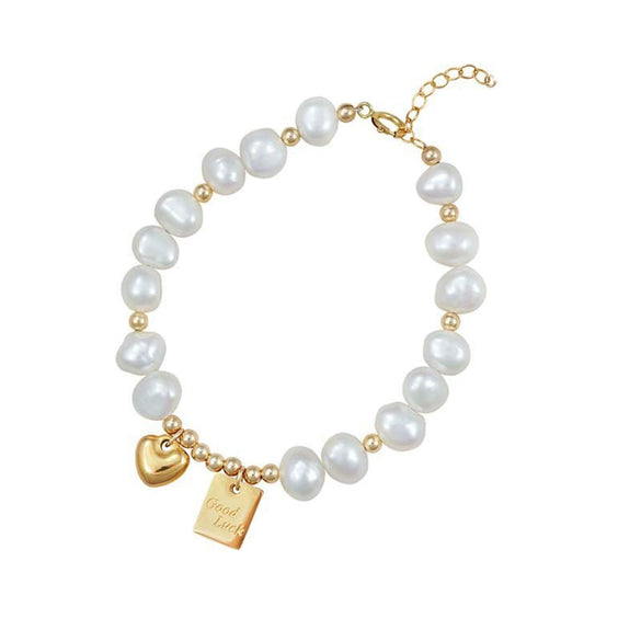 Girls Handmade Natural Freshwater Pearl Bracelet With Heart And Geometric Patterns