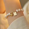 Girls Handmade Natural Freshwater Pearl Bracelet With Heart And Geometric Patterns