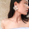 Girls Heart Fresh Bohemian Earrings Made Of White Frosted Resin In Flower Shape With Geometric Pattern And Electroplating Design