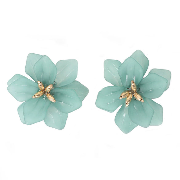 Girls Heart Fresh Bohemian Earrings Made Of White Frosted Resin In Flower Shape With Geometric Pattern And Electroplating Design