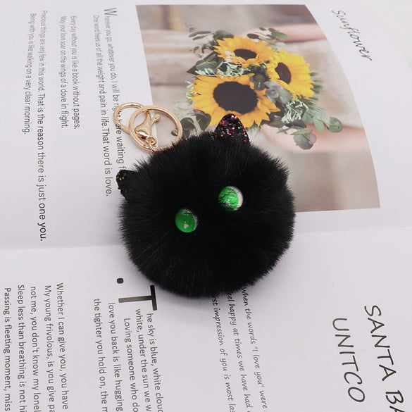 Girls Heart Shaped Plush Cat Keychain Handmade With Golden Chain Buckle